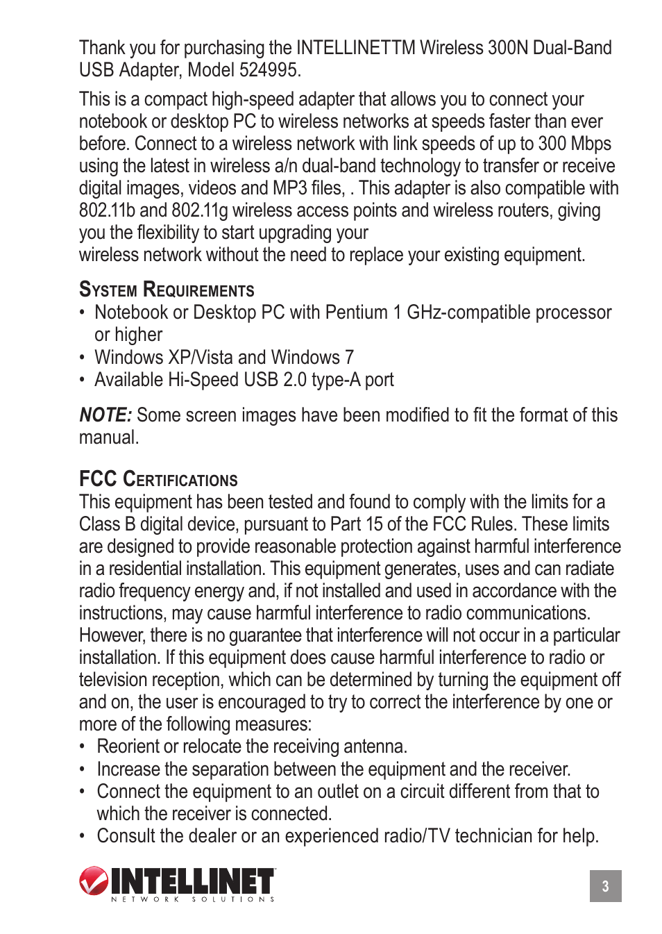 INTELLINET NETWORK 524995 Wireless 300N Dual-Band USB Adapter User Manual User Manual | Page 3 / 34