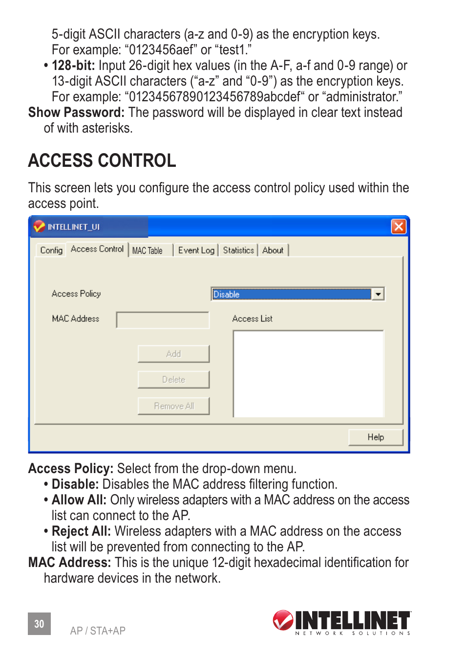 Access control | INTELLINET NETWORK 524995 Wireless 300N Dual-Band USB Adapter User Manual User Manual | Page 30 / 34