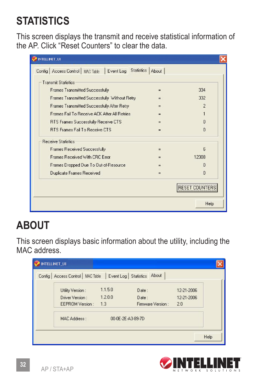Statistics, About | INTELLINET NETWORK 524995 Wireless 300N Dual-Band USB Adapter User Manual User Manual | Page 32 / 34