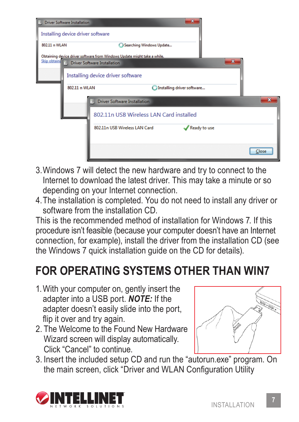 For operating systems other than win7 | INTELLINET NETWORK 524995 Wireless 300N Dual-Band USB Adapter User Manual User Manual | Page 7 / 34