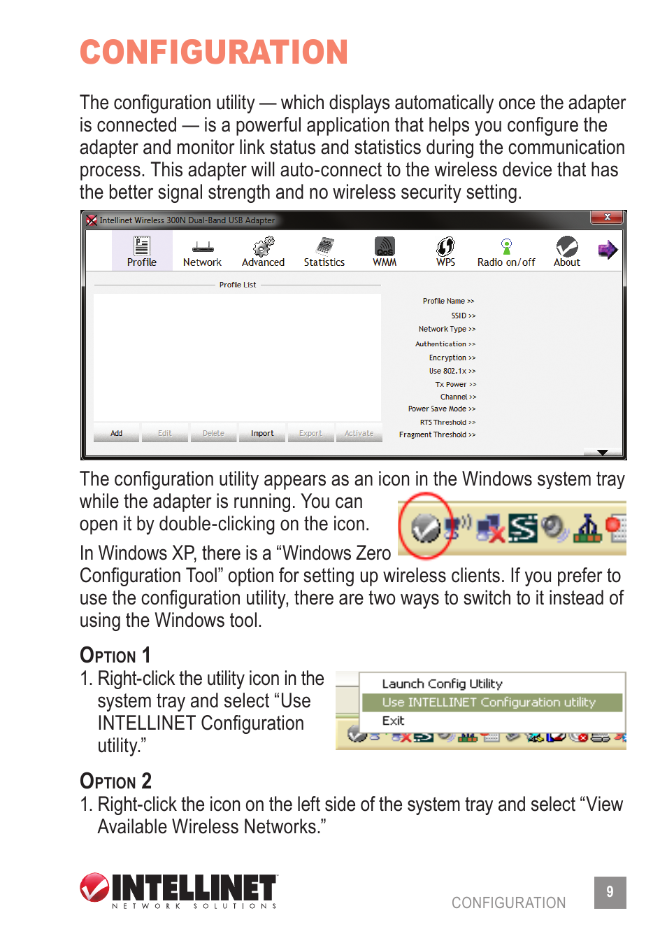 Configuration | INTELLINET NETWORK 524995 Wireless 300N Dual-Band USB Adapter User Manual User Manual | Page 9 / 34