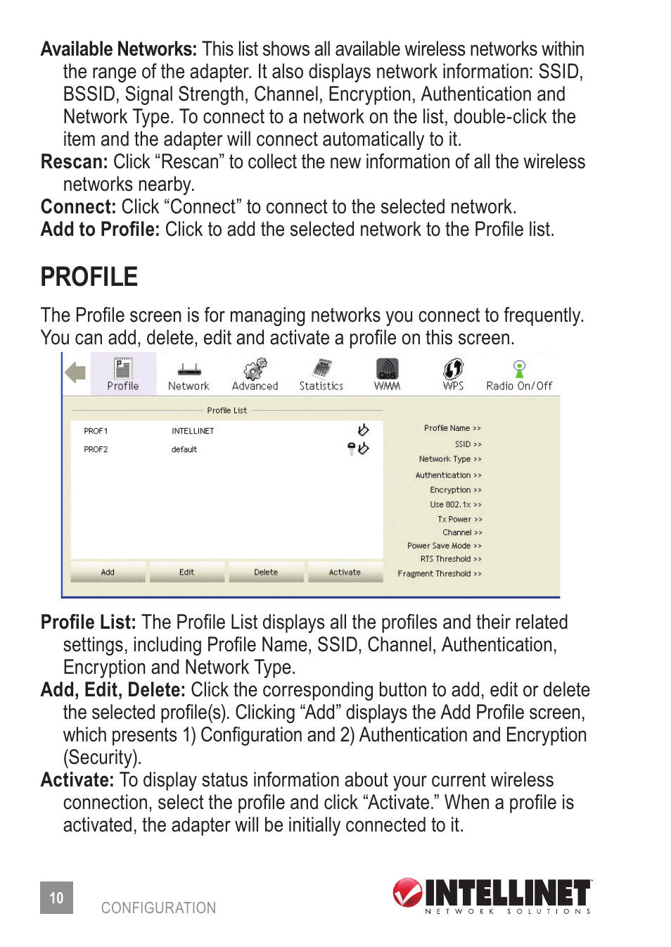 Profile | INTELLINET NETWORK 525152 Wireless 150N High-Power USB Adapter User Manual User Manual | Page 10 / 34