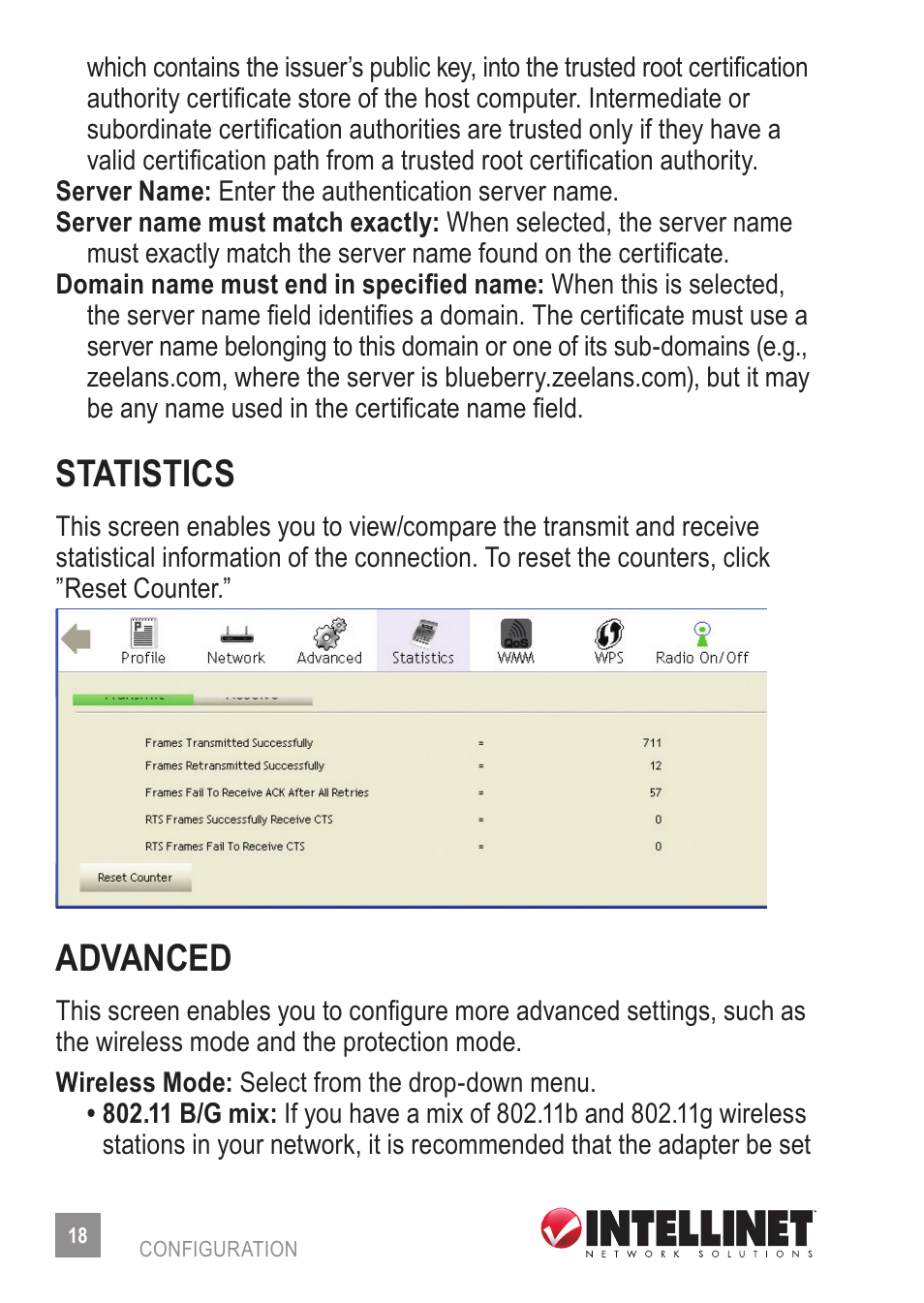 Statistics, Advanced | INTELLINET NETWORK 525152 Wireless 150N High-Power USB Adapter User Manual User Manual | Page 18 / 34