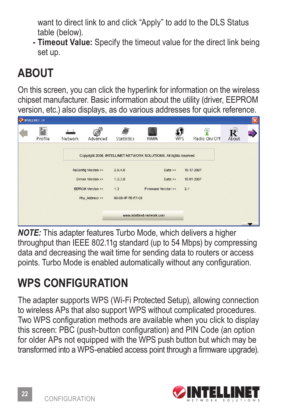 About, Wps configuration | INTELLINET NETWORK 525152 Wireless 150N High-Power USB Adapter User Manual User Manual | Page 22 / 34