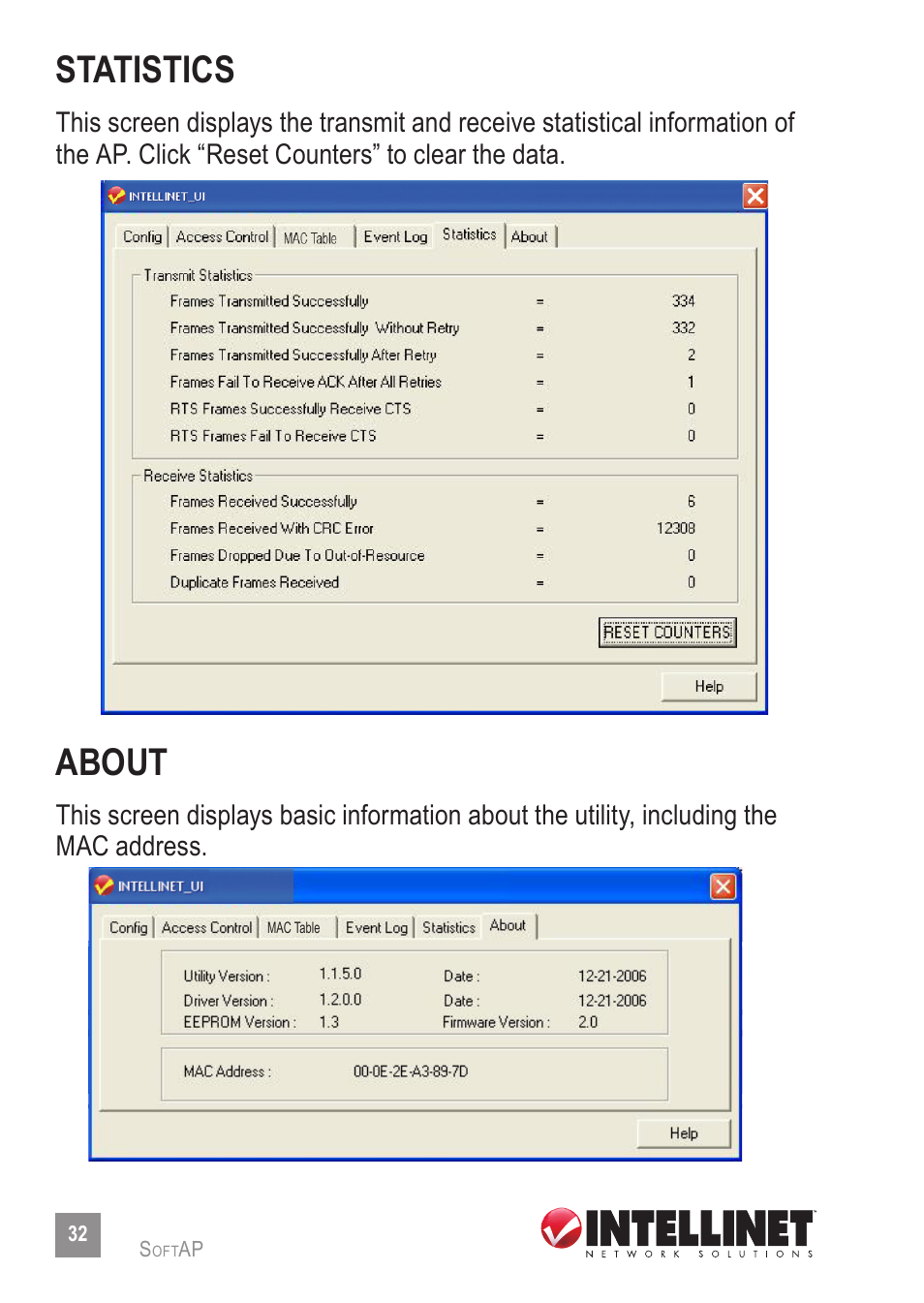 Statistics, About | INTELLINET NETWORK 525152 Wireless 150N High-Power USB Adapter User Manual User Manual | Page 32 / 34