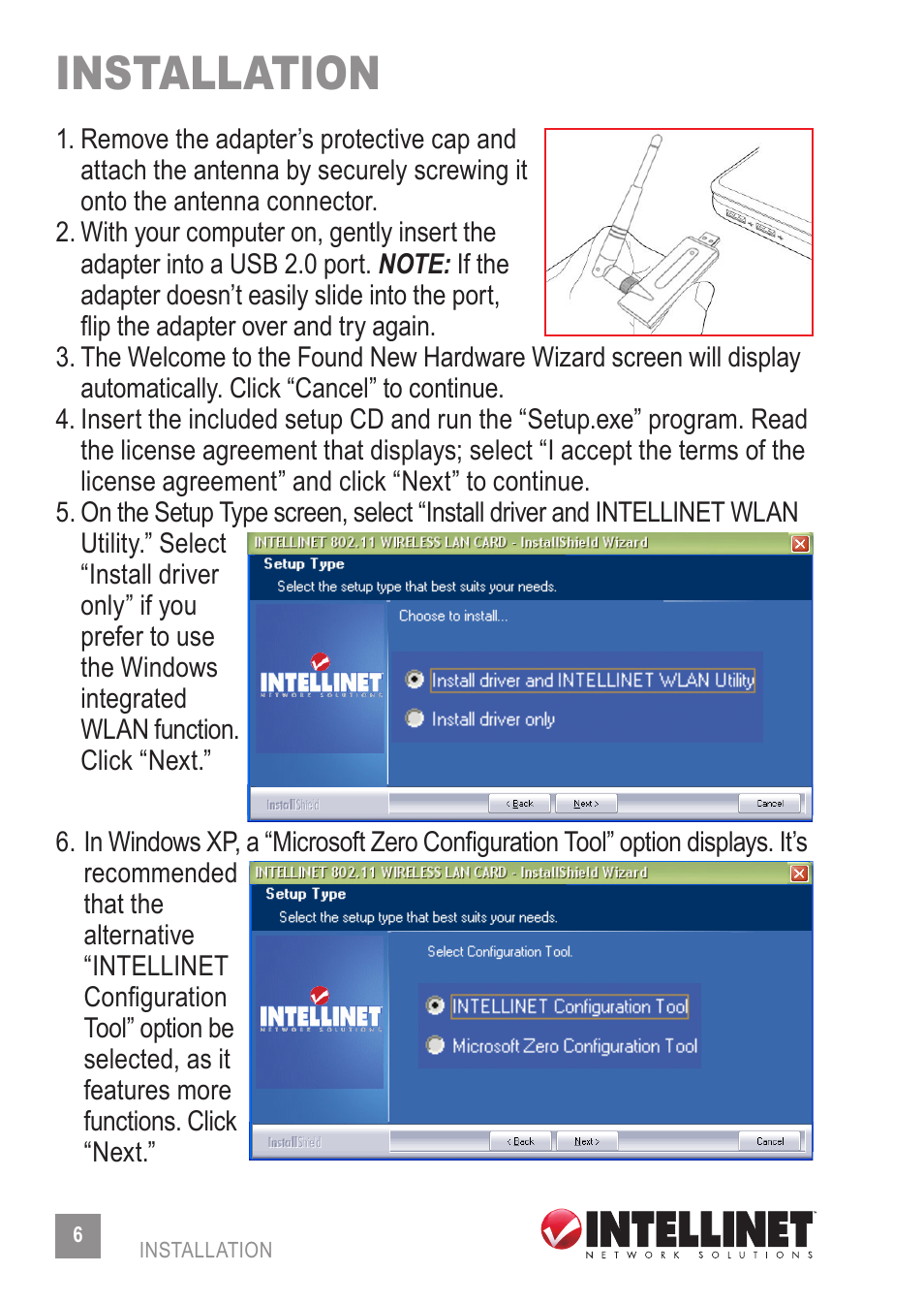 Installation | INTELLINET NETWORK 525152 Wireless 150N High-Power USB Adapter User Manual User Manual | Page 6 / 34