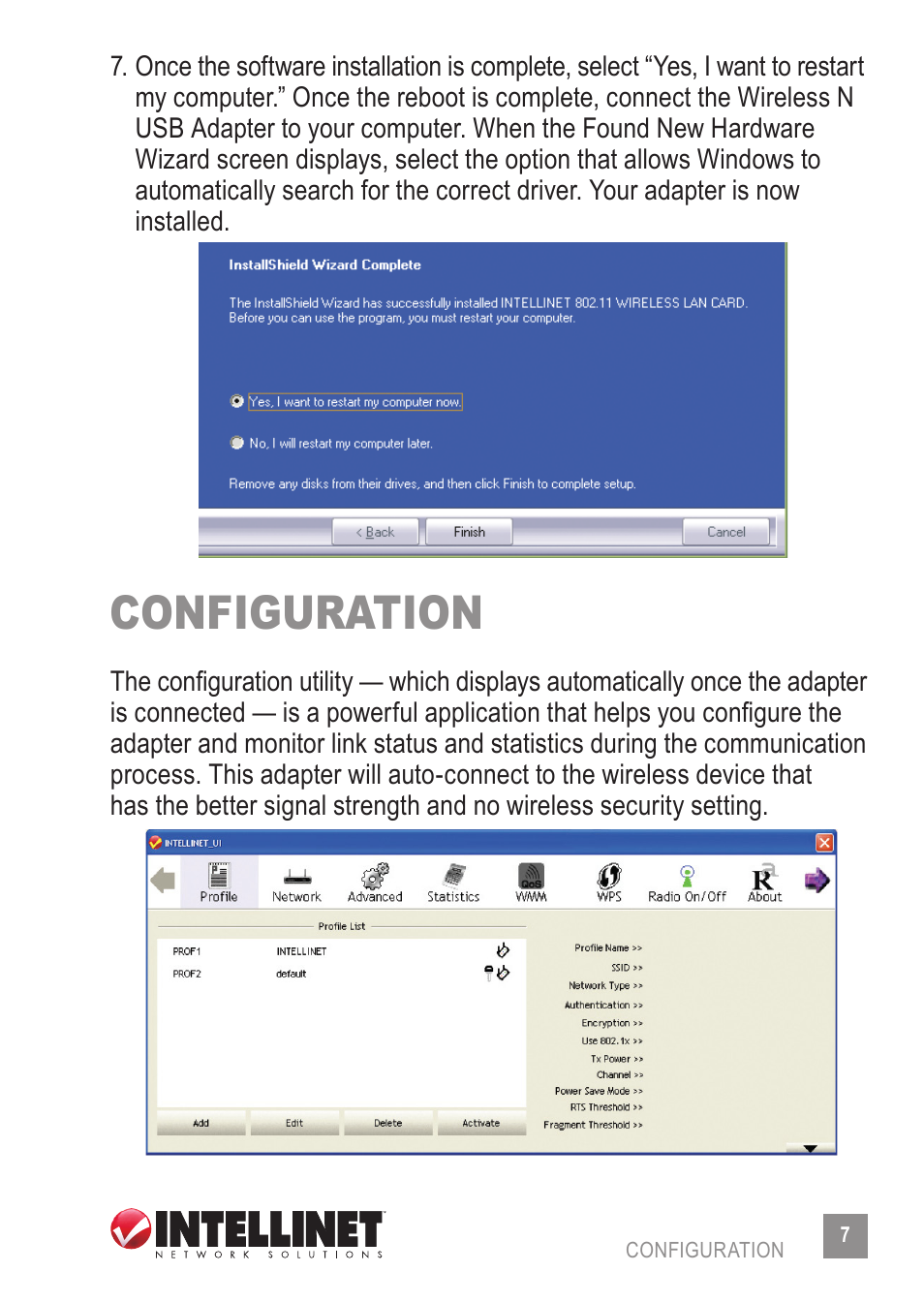 Configuration | INTELLINET NETWORK 525152 Wireless 150N High-Power USB Adapter User Manual User Manual | Page 7 / 34