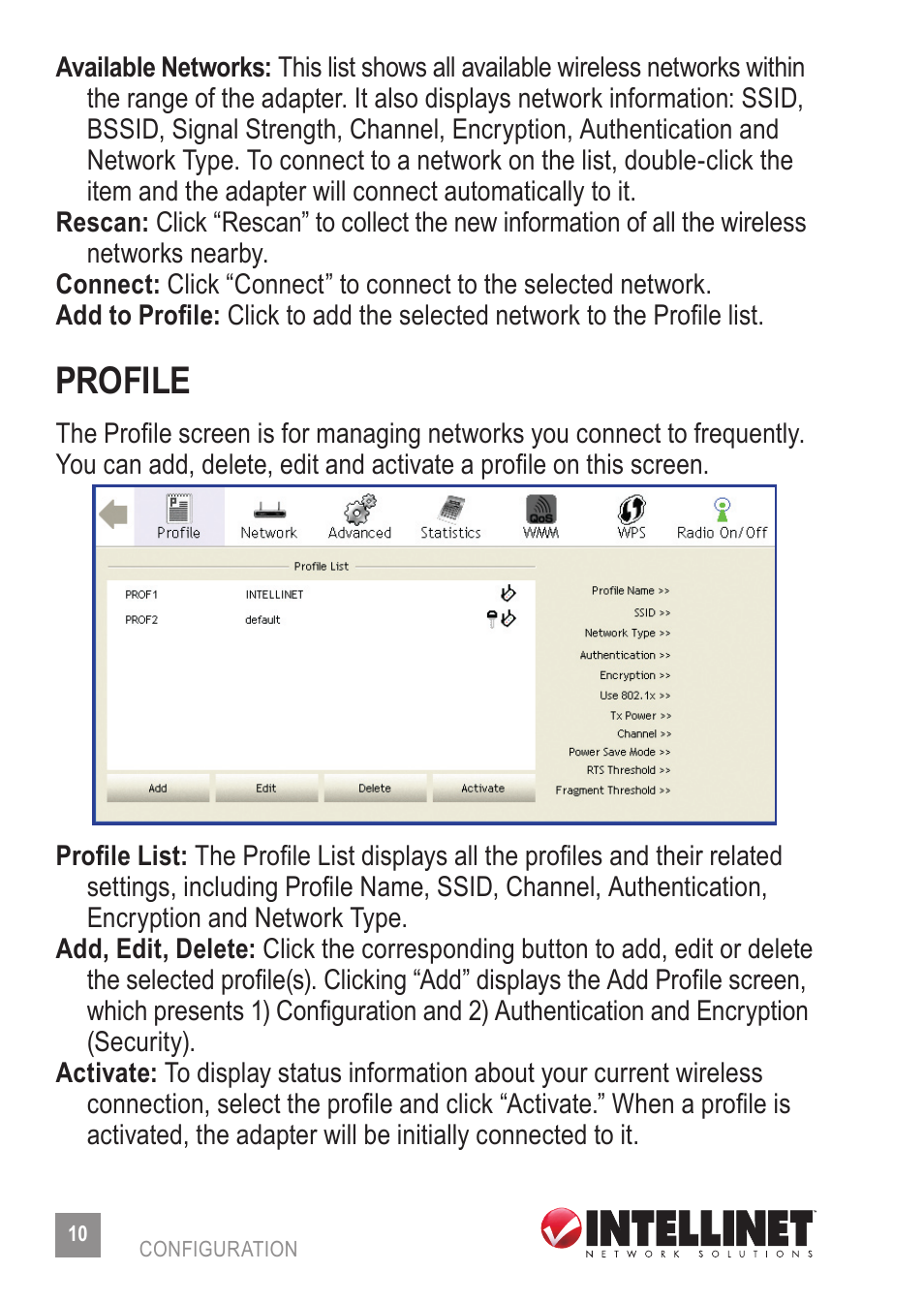 Profile | INTELLINET NETWORK 524698 Wireless 150N USB Adapter User Manual User Manual | Page 10 / 34