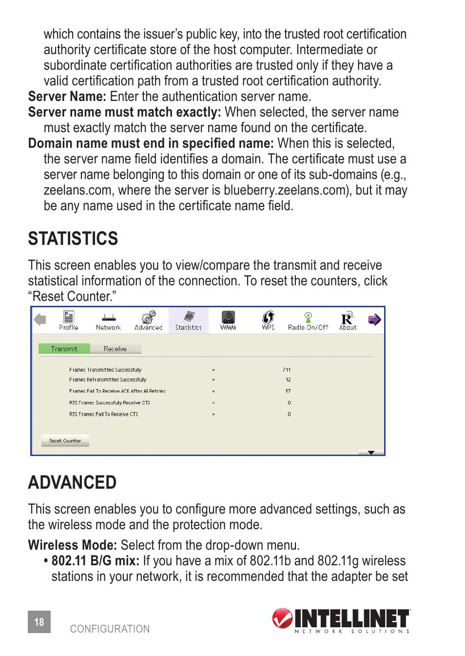 Statistics, Advanced | INTELLINET NETWORK 524698 Wireless 150N USB Adapter User Manual User Manual | Page 18 / 34