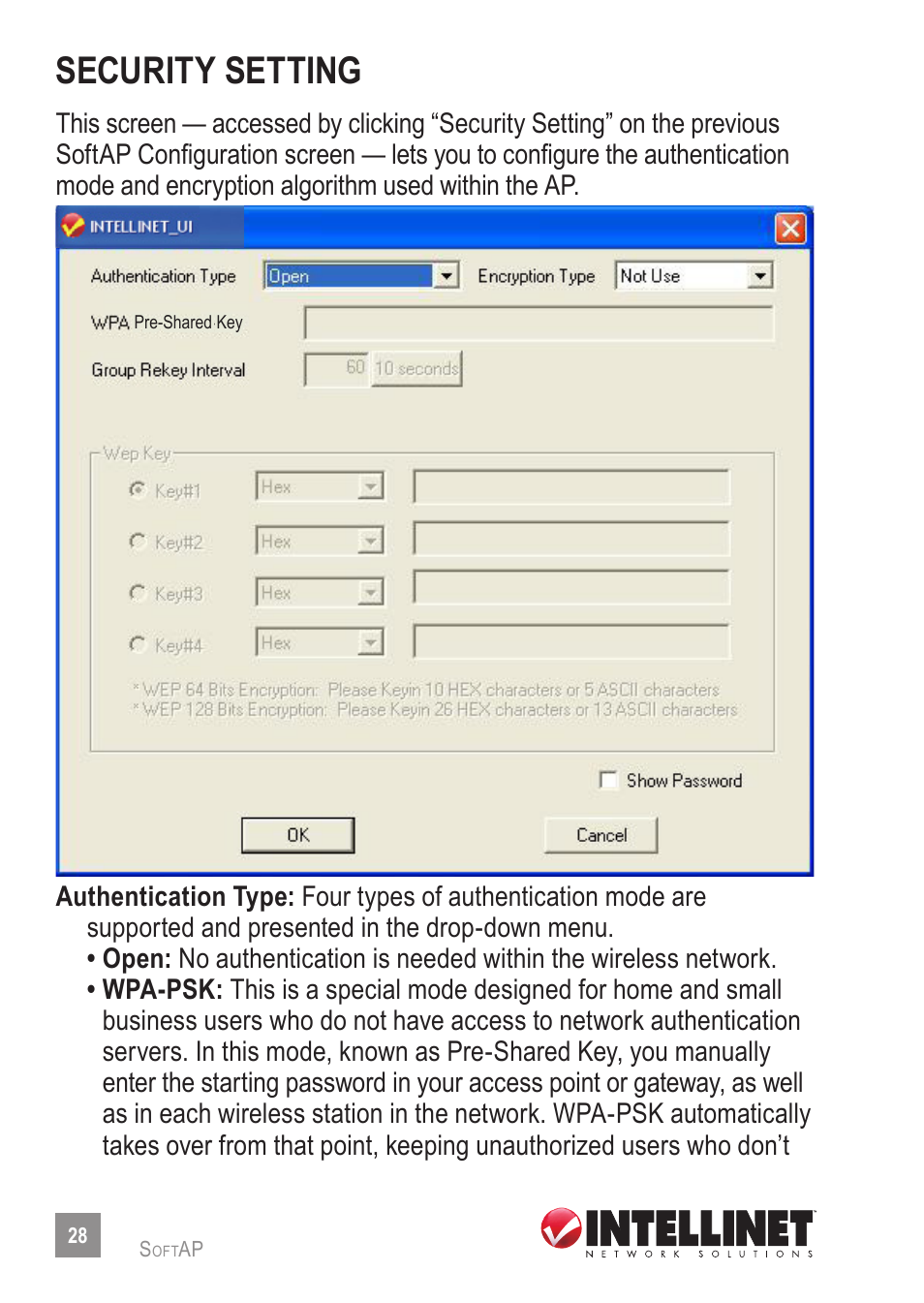 Security setting | INTELLINET NETWORK 524698 Wireless 150N USB Adapter User Manual User Manual | Page 28 / 34