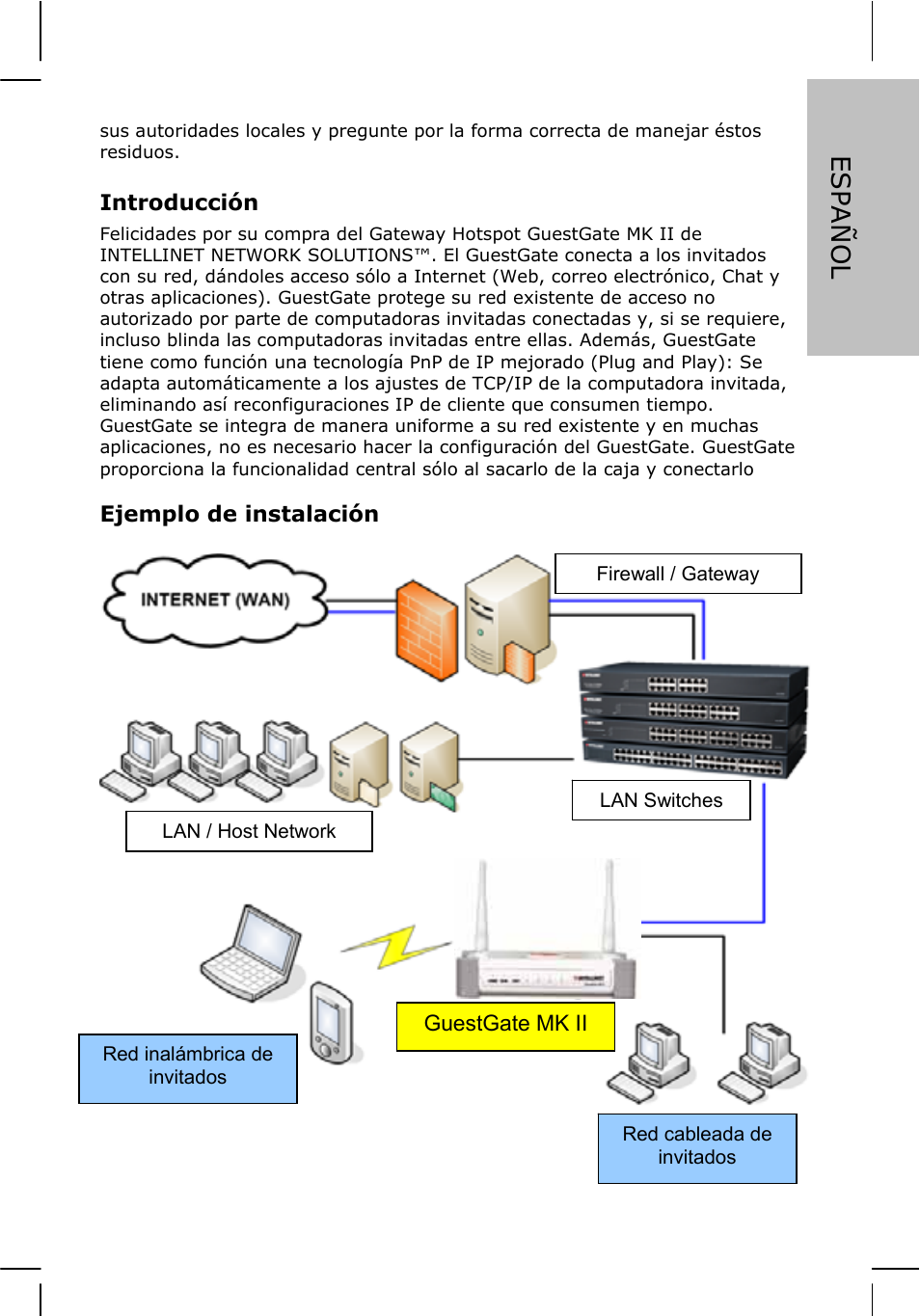 Español | INTELLINET NETWORK 524827 GuestGate MK II Quick Install Guide User Manual | Page 11 / 36