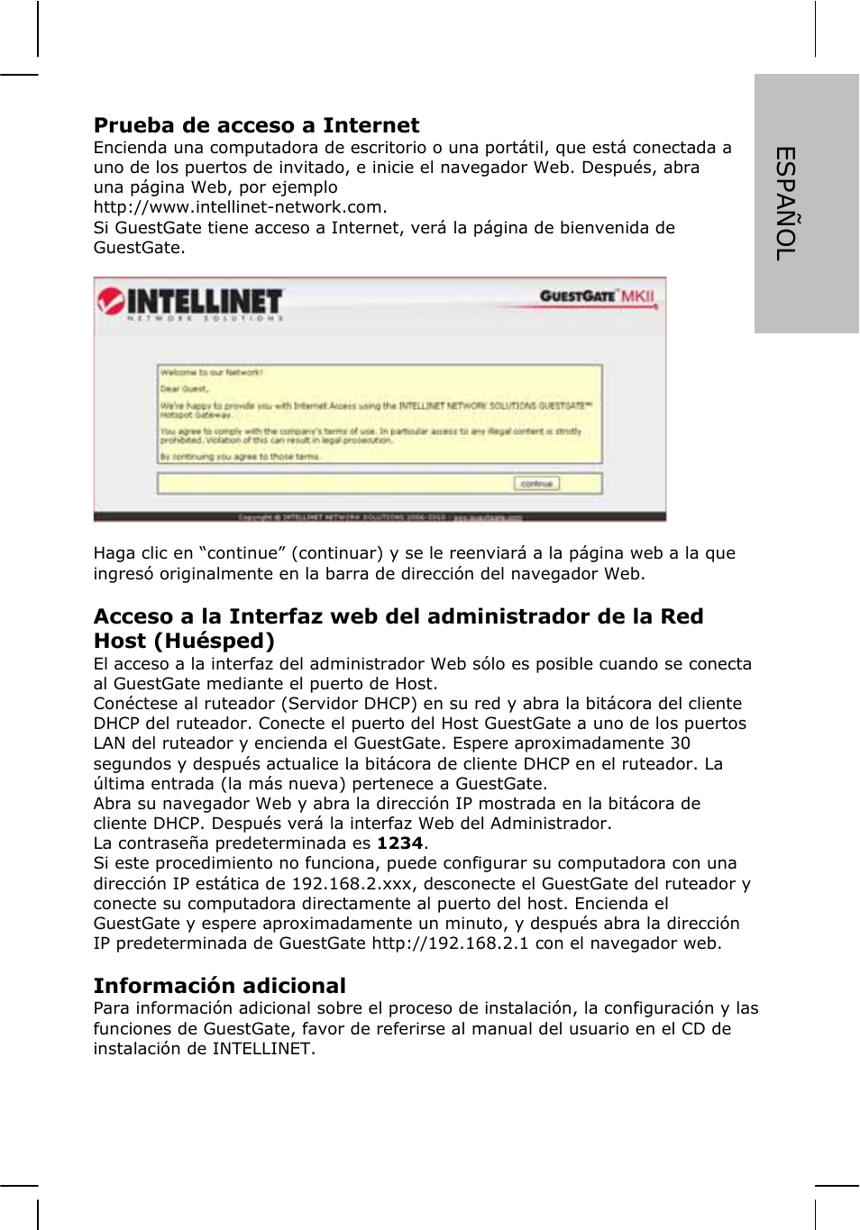 Español | INTELLINET NETWORK 524827 GuestGate MK II Quick Install Guide User Manual | Page 13 / 36