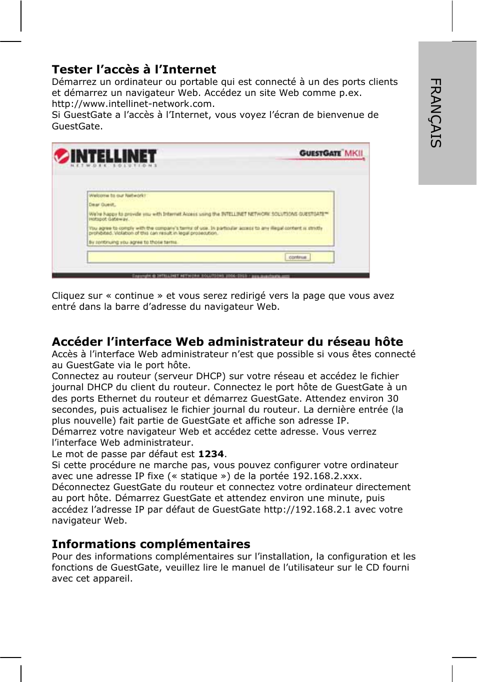 Françai s | INTELLINET NETWORK 524827 GuestGate MK II Quick Install Guide User Manual | Page 17 / 36