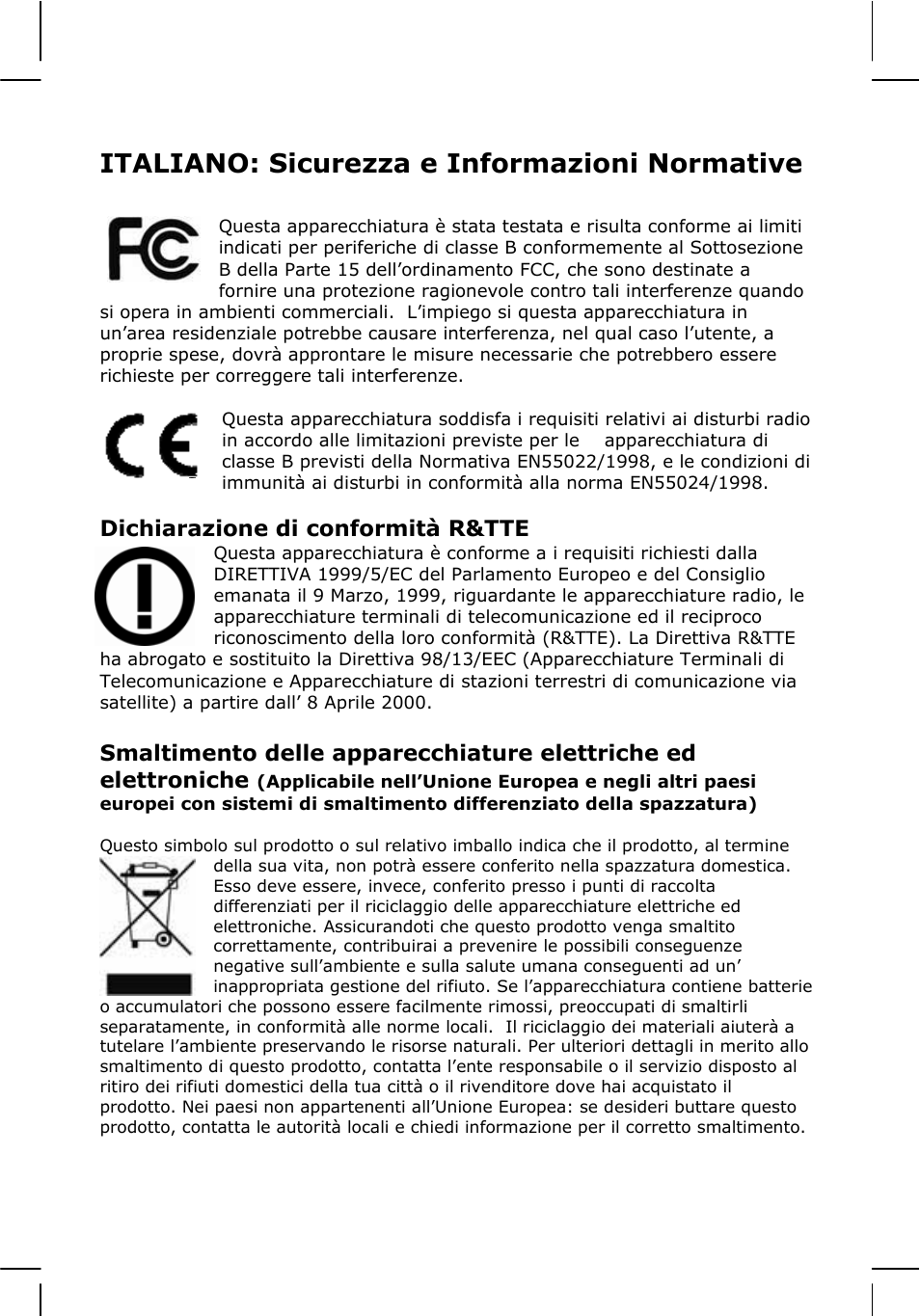 Italiano: sicurezza e informazioni normative | INTELLINET NETWORK 524827 GuestGate MK II Quick Install Guide User Manual | Page 22 / 36