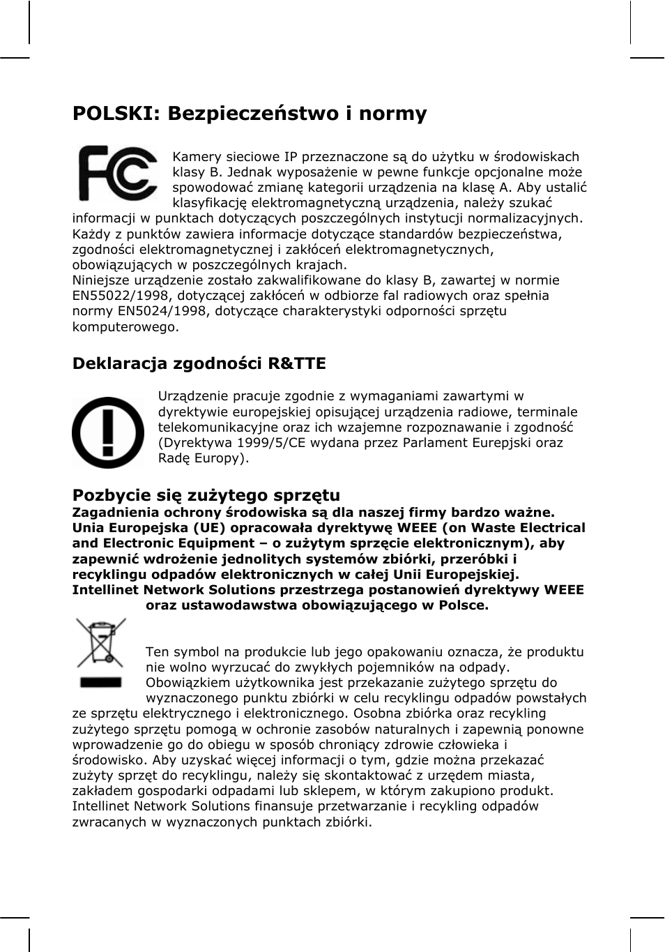 Polski: bezpieczeństwo i normy | INTELLINET NETWORK 524827 GuestGate MK II Quick Install Guide User Manual | Page 26 / 36