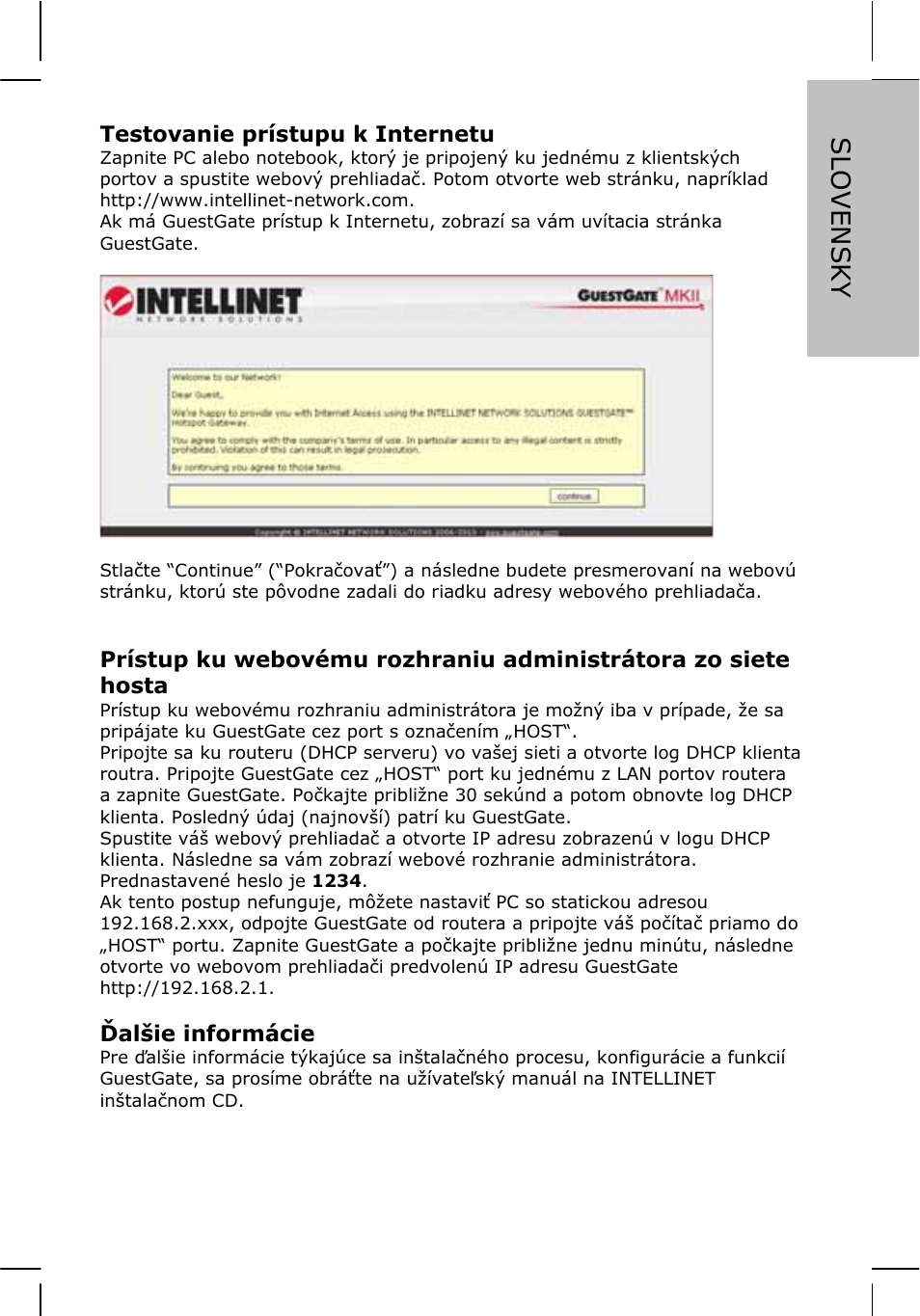 Slovensky | INTELLINET NETWORK 524827 GuestGate MK II Quick Install Guide User Manual | Page 33 / 36