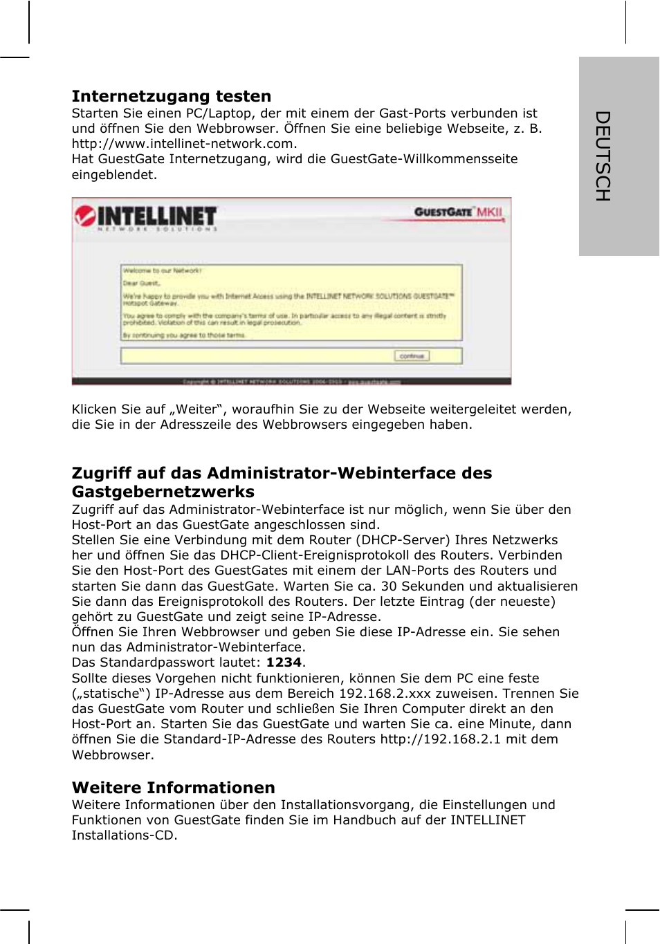 Deutsch | INTELLINET NETWORK 524827 GuestGate MK II Quick Install Guide User Manual | Page 9 / 36