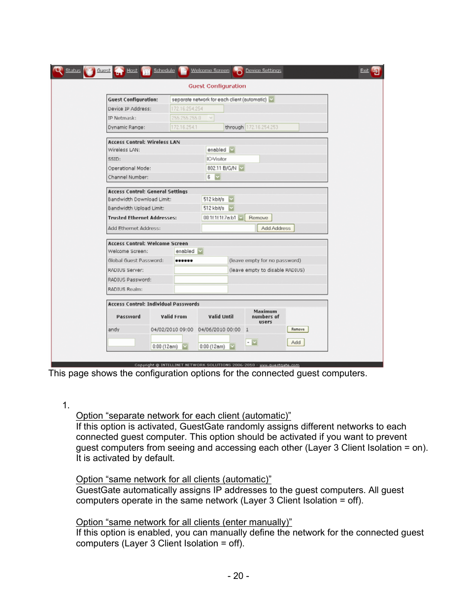 INTELLINET NETWORK 524827 GuestGate MK II User Manual User Manual | Page 20 / 44