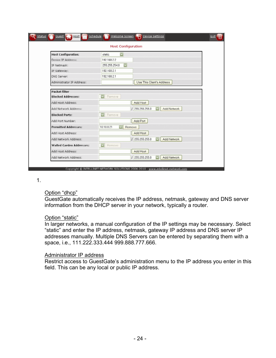 INTELLINET NETWORK 524827 GuestGate MK II User Manual User Manual | Page 24 / 44