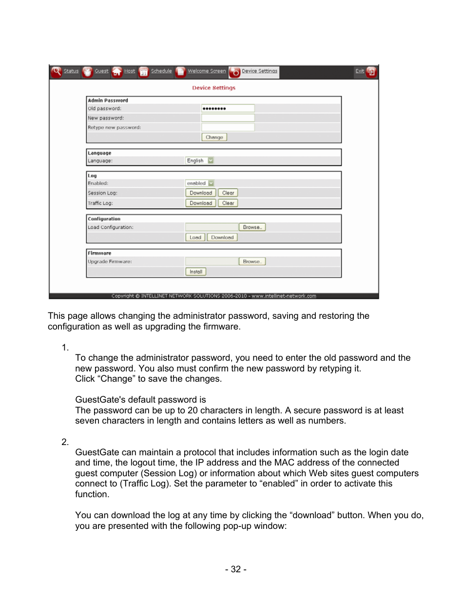 INTELLINET NETWORK 524827 GuestGate MK II User Manual User Manual | Page 32 / 44