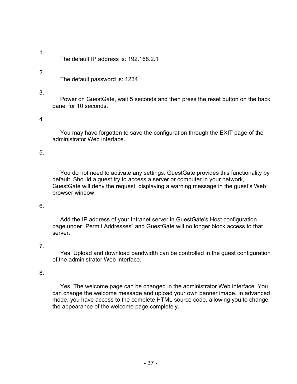 Questions & answers | INTELLINET NETWORK 524827 GuestGate MK II User Manual User Manual | Page 37 / 44