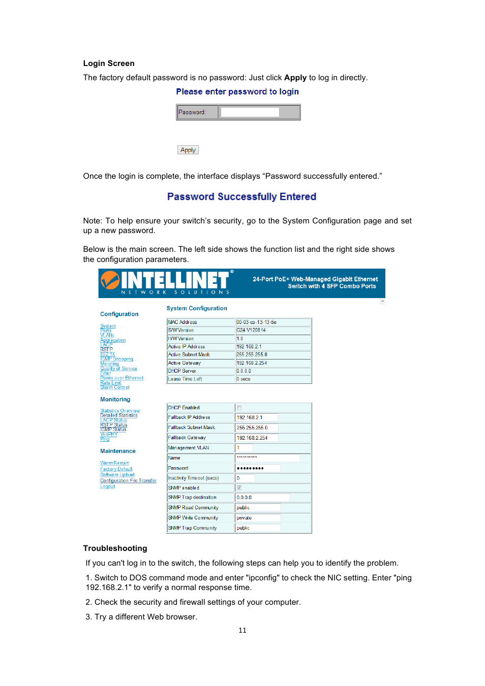 INTELLINET NETWORK 560900 24 Ports Gigabit + 4 Gigabit SFP PoE+ Web Management Ethernet Switch User Manual User Manual | Page 12 / 40