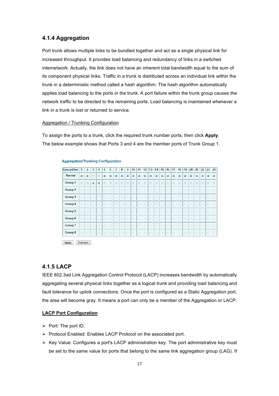 4 aggregation, 5 lacp | INTELLINET NETWORK 560900 24 Ports Gigabit + 4 Gigabit SFP PoE+ Web Management Ethernet Switch User Manual User Manual | Page 18 / 40