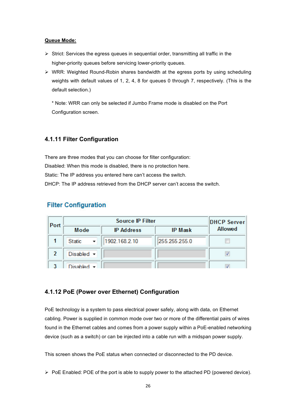 11 filter configuration, 12 poe (power over ethernet) configuration | INTELLINET NETWORK 560900 24 Ports Gigabit + 4 Gigabit SFP PoE+ Web Management Ethernet Switch User Manual User Manual | Page 27 / 40