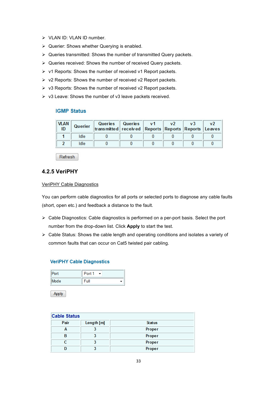5 veriphy | INTELLINET NETWORK 560900 24 Ports Gigabit + 4 Gigabit SFP PoE+ Web Management Ethernet Switch User Manual User Manual | Page 34 / 40