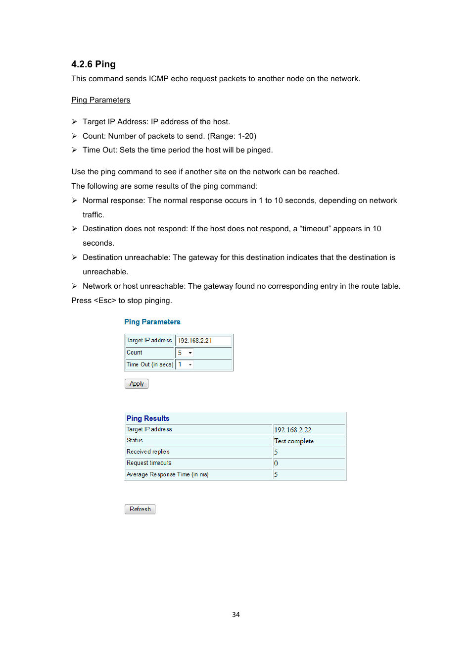 6 ping | INTELLINET NETWORK 560900 24 Ports Gigabit + 4 Gigabit SFP PoE+ Web Management Ethernet Switch User Manual User Manual | Page 35 / 40