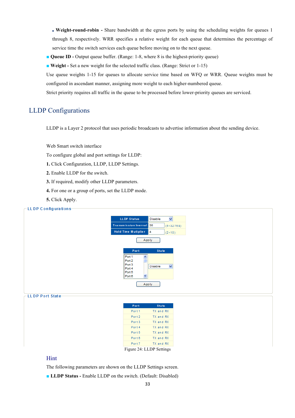 Lldp configurations | INTELLINET NETWORK 560559 16 Ports Gigabit + 2 Gigabit SFP PoE+ Web Management Ethernet Switch User Manual User Manual | Page 33 / 58