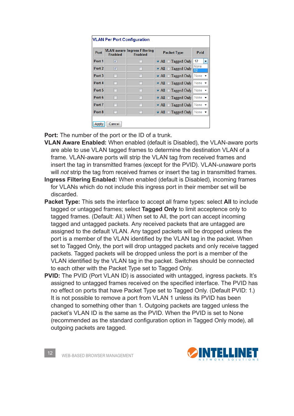 INTELLINET NETWORK 560542 8 Ports Gigabit PoE+Web Management Desktop Ethernet Switch User Manual User Manual | Page 12 / 28