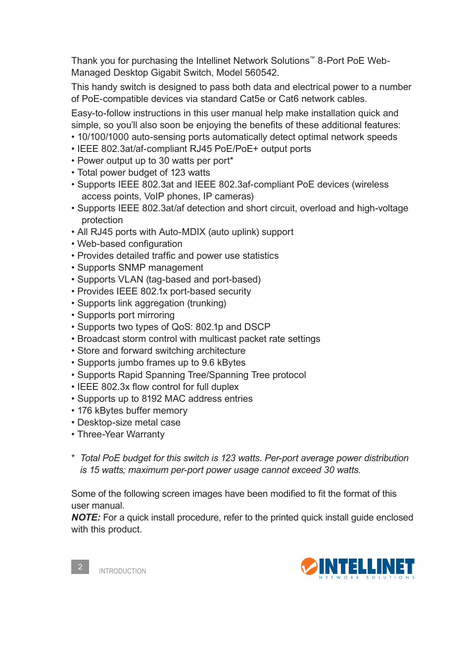 INTELLINET NETWORK 560542 8 Ports Gigabit PoE+Web Management Desktop Ethernet Switch User Manual User Manual | Page 2 / 28