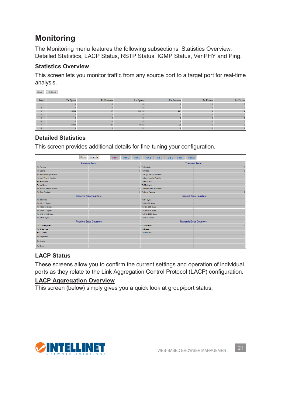 Monitoring | INTELLINET NETWORK 560542 8 Ports Gigabit PoE+Web Management Desktop Ethernet Switch User Manual User Manual | Page 21 / 28