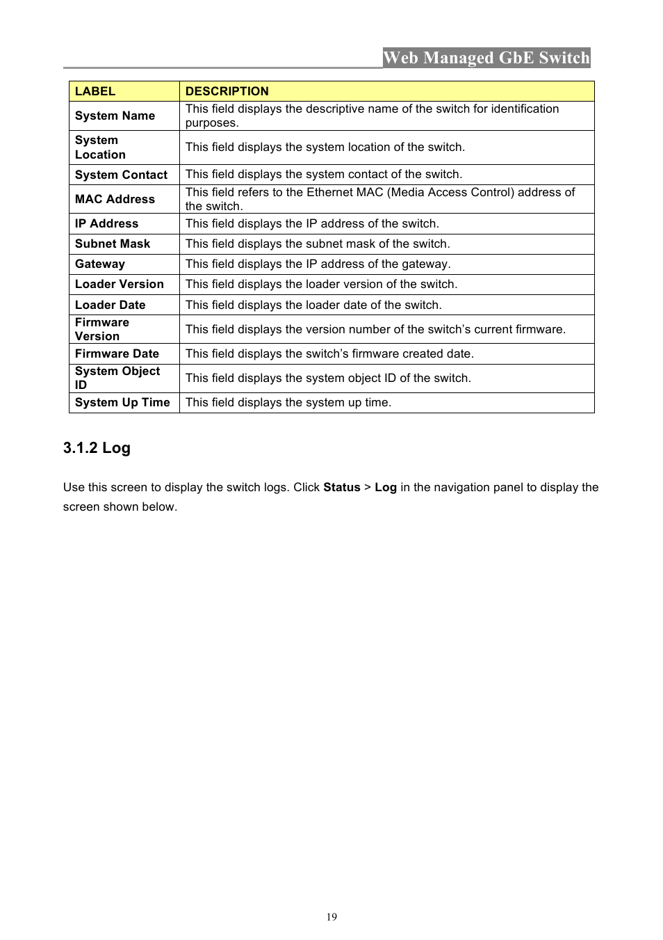 Web managed gbe switch, 2 log | INTELLINET NETWORK 560801 24-Port Gigabit Managed Switch + 4 SFP Ports User Manual User Manual | Page 19 / 96