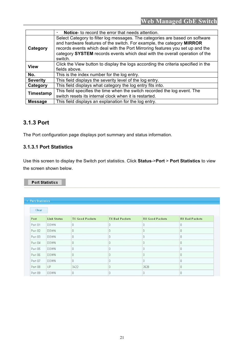 Web managed gbe switch, 3 port | INTELLINET NETWORK 560801 24-Port Gigabit Managed Switch + 4 SFP Ports User Manual User Manual | Page 21 / 96