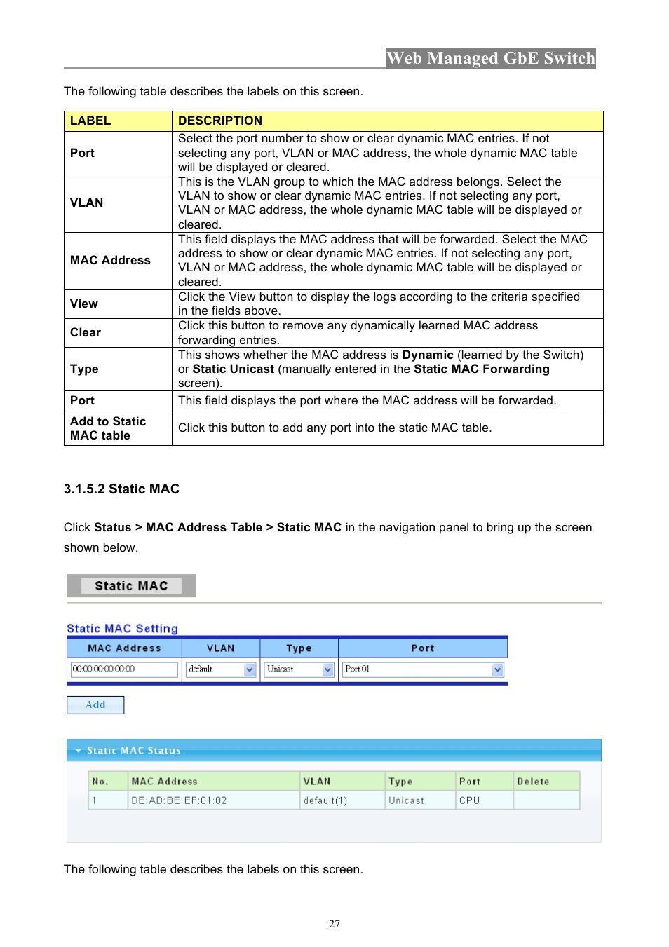 Web managed gbe switch | INTELLINET NETWORK 560801 24-Port Gigabit Managed Switch + 4 SFP Ports User Manual User Manual | Page 27 / 96