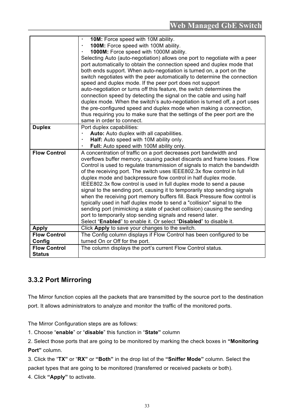 Web managed gbe switch, 2 port mirroring | INTELLINET NETWORK 560801 24-Port Gigabit Managed Switch + 4 SFP Ports User Manual User Manual | Page 33 / 96