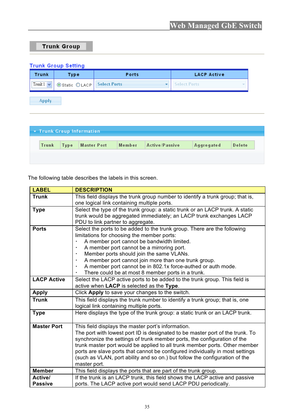 Web managed gbe switch | INTELLINET NETWORK 560801 24-Port Gigabit Managed Switch + 4 SFP Ports User Manual User Manual | Page 35 / 96