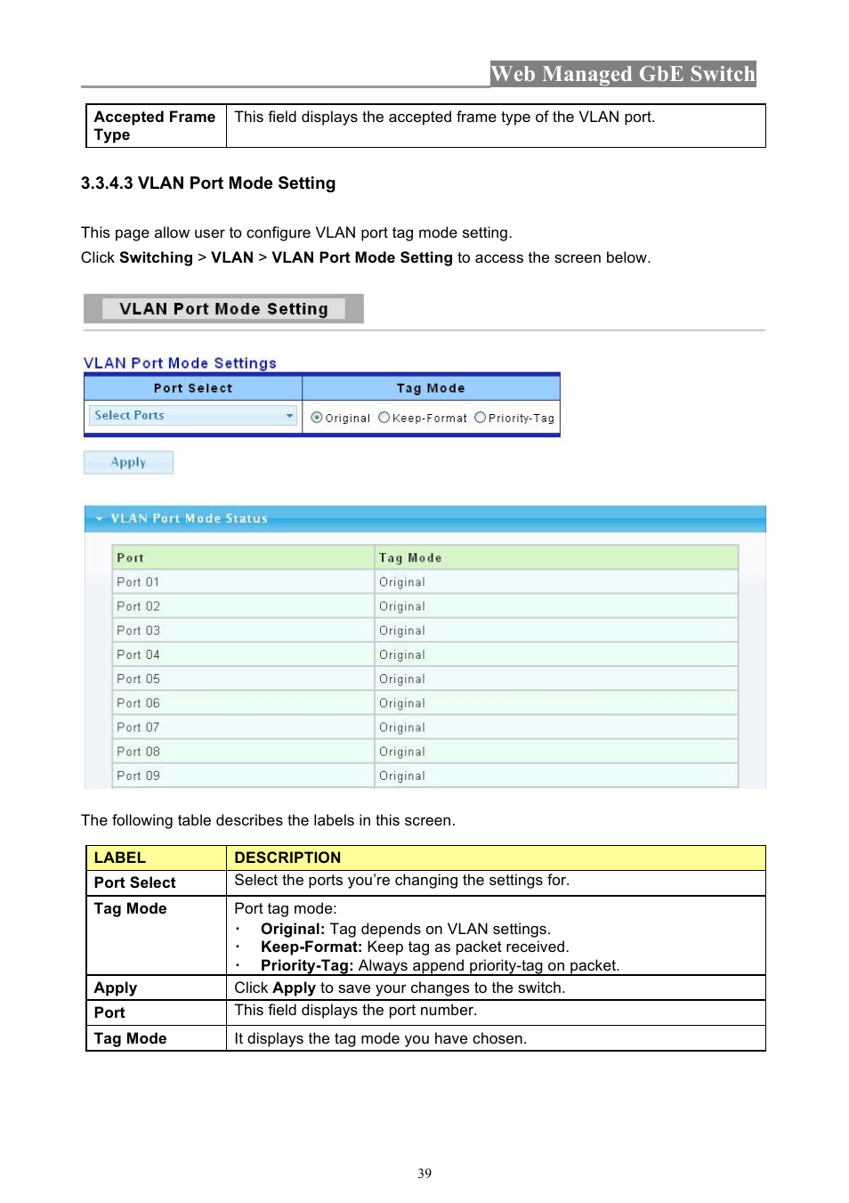 Web managed gbe switch | INTELLINET NETWORK 560801 24-Port Gigabit Managed Switch + 4 SFP Ports User Manual User Manual | Page 39 / 96