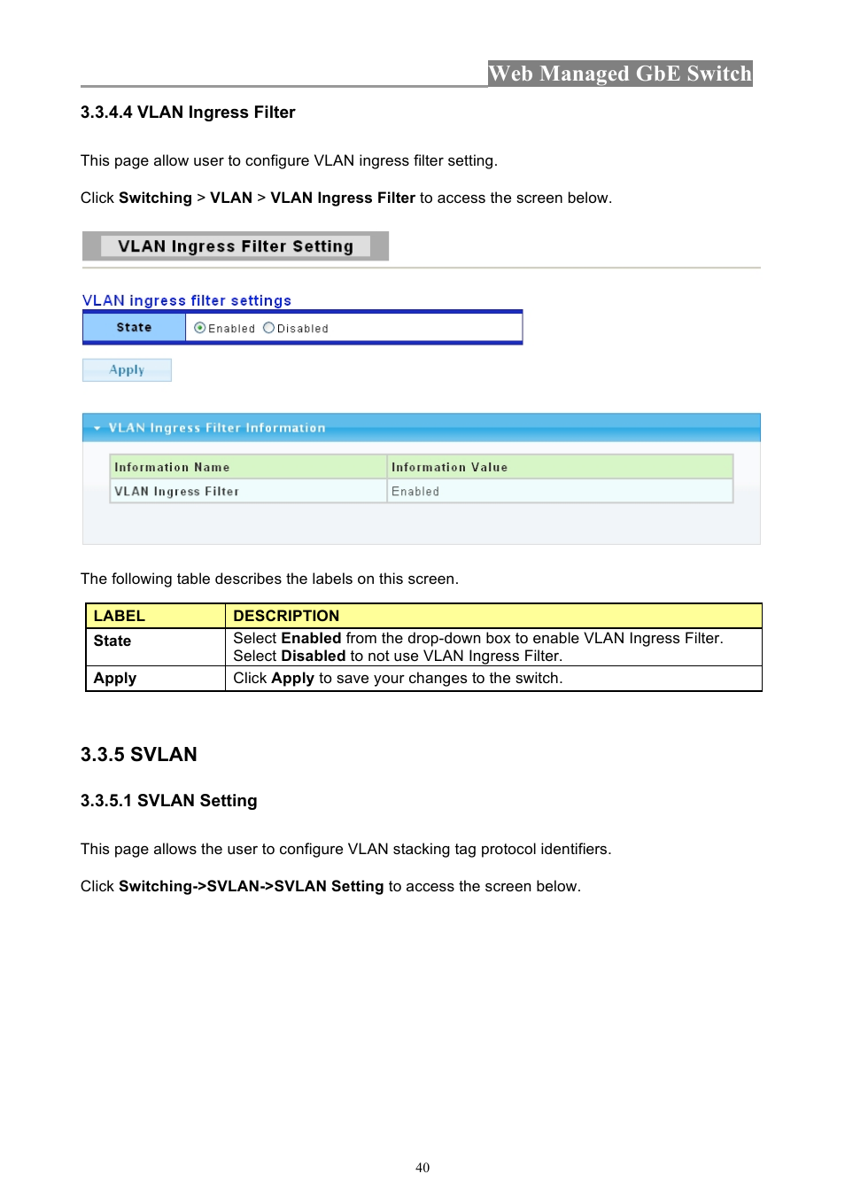 Web managed gbe switch | INTELLINET NETWORK 560801 24-Port Gigabit Managed Switch + 4 SFP Ports User Manual User Manual | Page 40 / 96