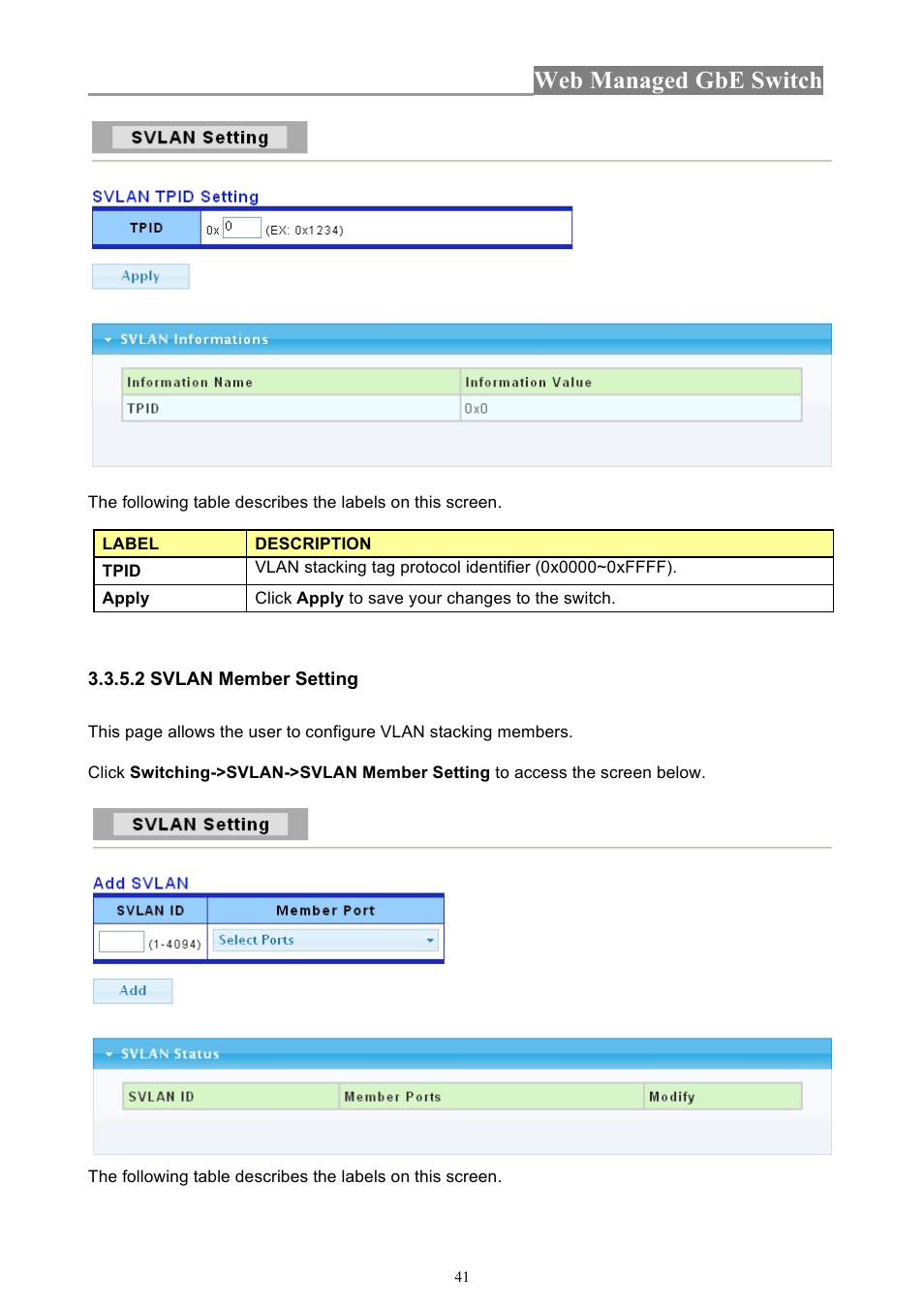 Web managed gbe switch | INTELLINET NETWORK 560801 24-Port Gigabit Managed Switch + 4 SFP Ports User Manual User Manual | Page 41 / 96