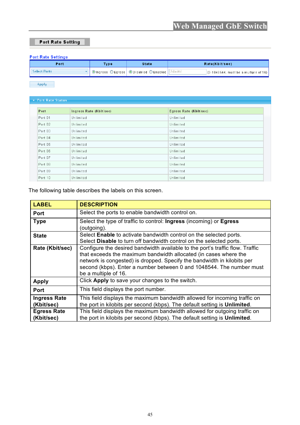 Web managed gbe switch | INTELLINET NETWORK 560801 24-Port Gigabit Managed Switch + 4 SFP Ports User Manual User Manual | Page 45 / 96