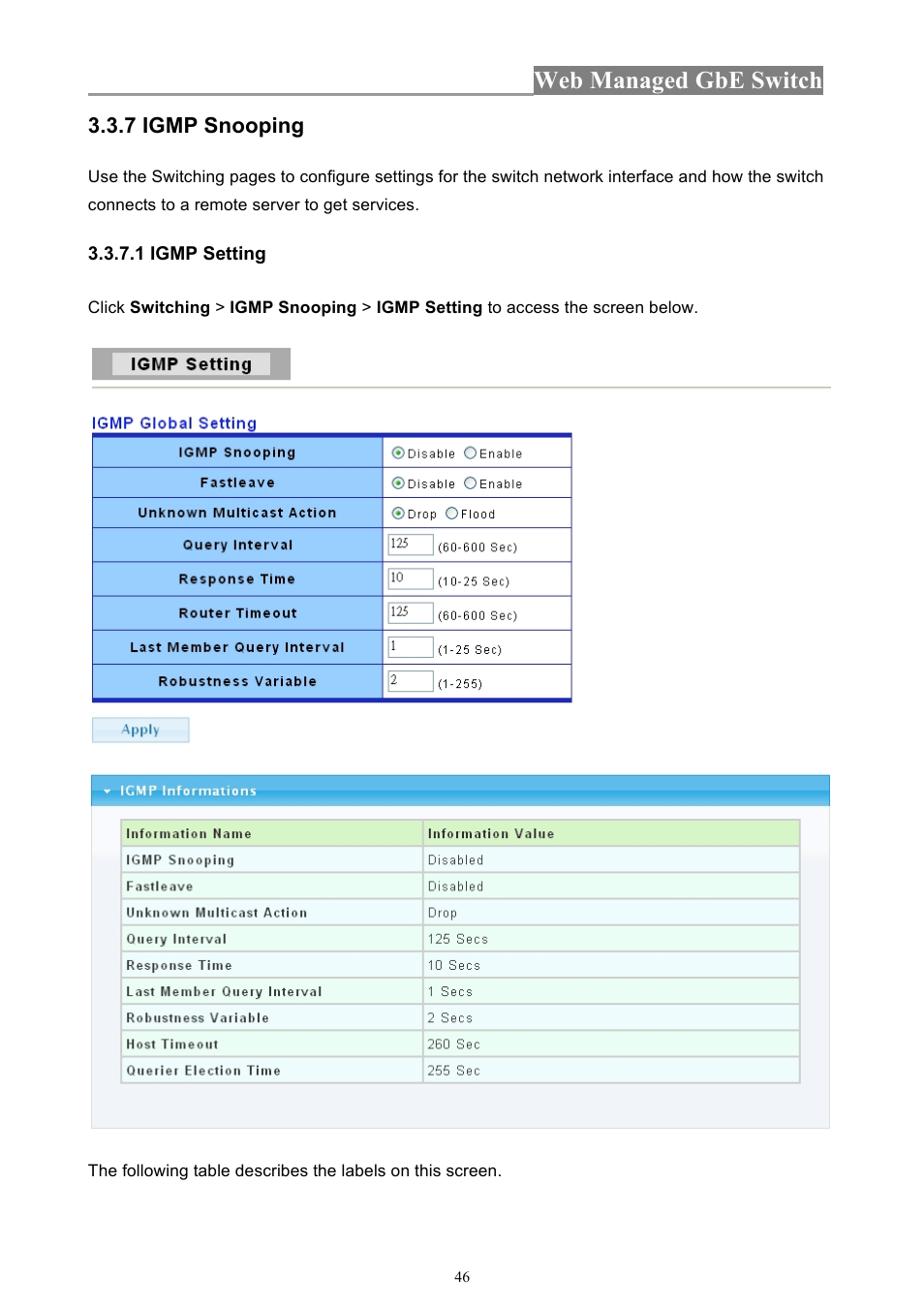 Web managed gbe switch | INTELLINET NETWORK 560801 24-Port Gigabit Managed Switch + 4 SFP Ports User Manual User Manual | Page 46 / 96