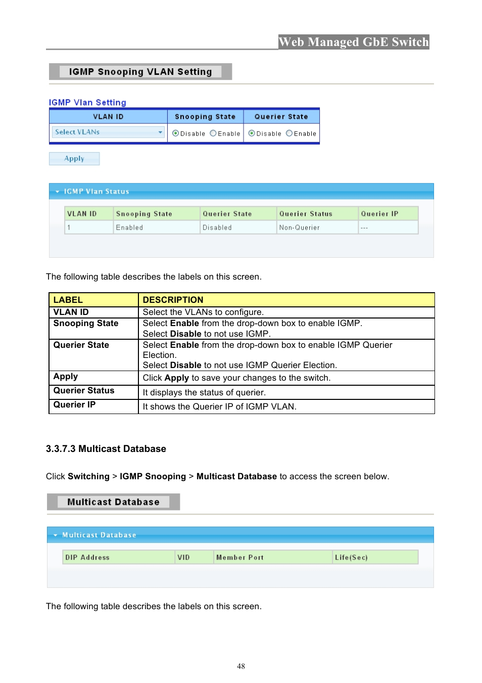 Web managed gbe switch | INTELLINET NETWORK 560801 24-Port Gigabit Managed Switch + 4 SFP Ports User Manual User Manual | Page 48 / 96