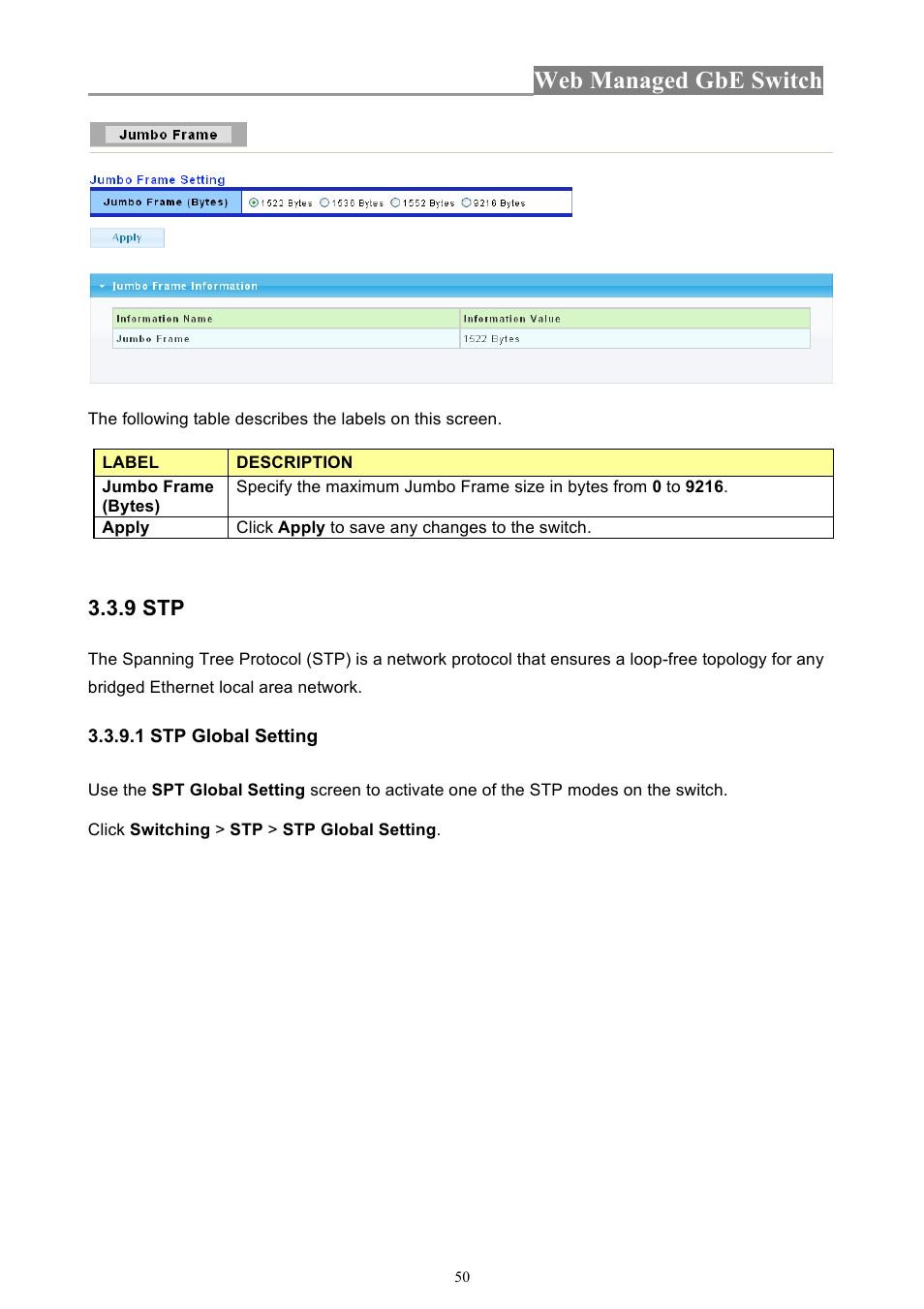 Web managed gbe switch | INTELLINET NETWORK 560801 24-Port Gigabit Managed Switch + 4 SFP Ports User Manual User Manual | Page 50 / 96