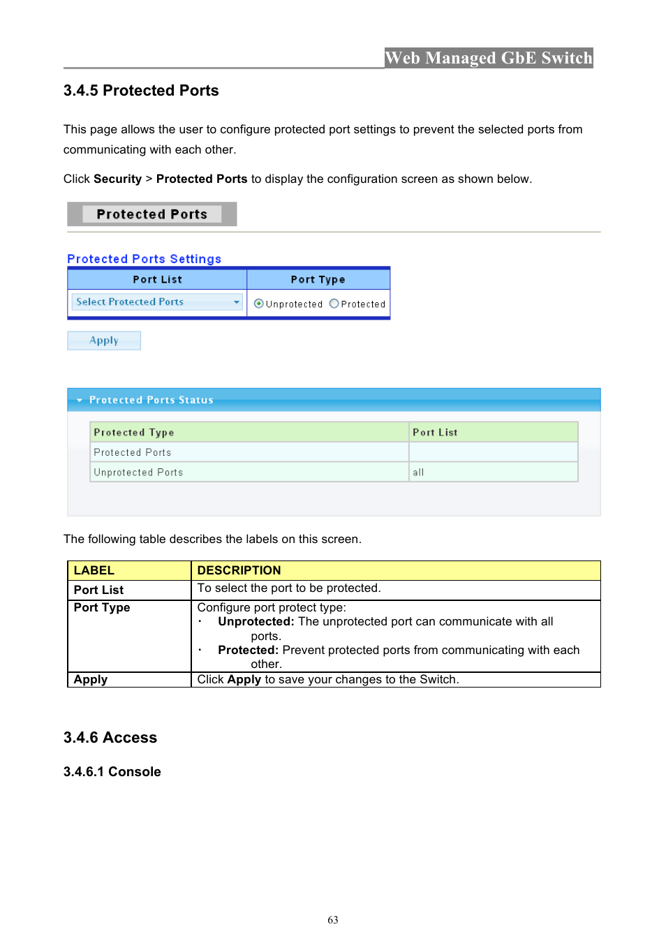 Web managed gbe switch, 5 protected ports, 6 access | INTELLINET NETWORK 560801 24-Port Gigabit Managed Switch + 4 SFP Ports User Manual User Manual | Page 63 / 96