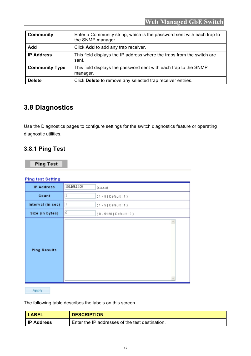 Web managed gbe switch, 8 diagnostics | INTELLINET NETWORK 560801 24-Port Gigabit Managed Switch + 4 SFP Ports User Manual User Manual | Page 83 / 96