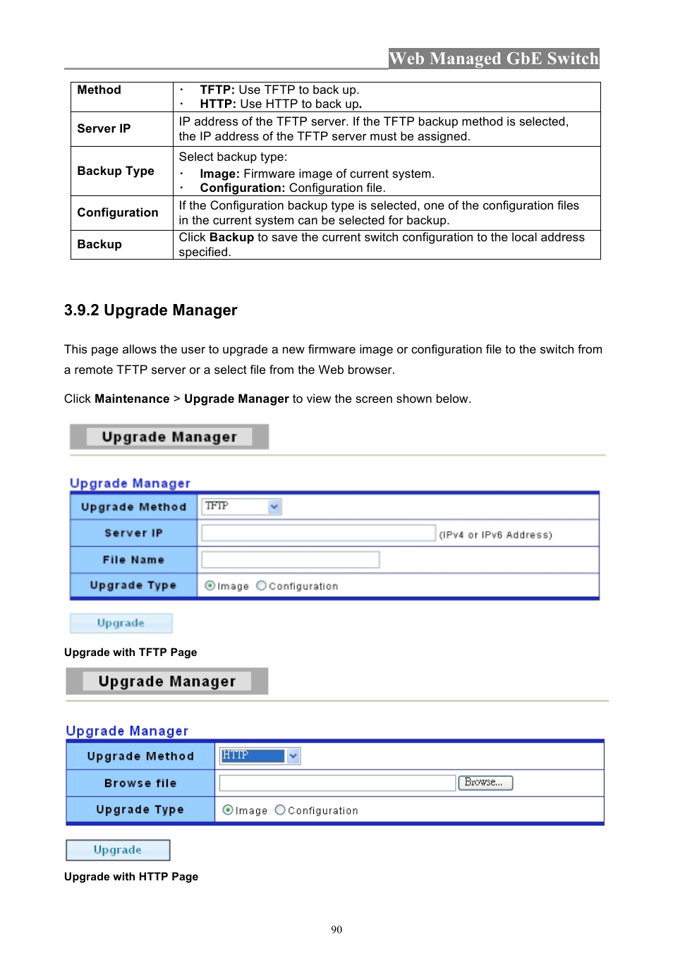 Web managed gbe switch, 2 upgrade manager | INTELLINET NETWORK 560801 24-Port Gigabit Managed Switch + 4 SFP Ports User Manual User Manual | Page 90 / 96