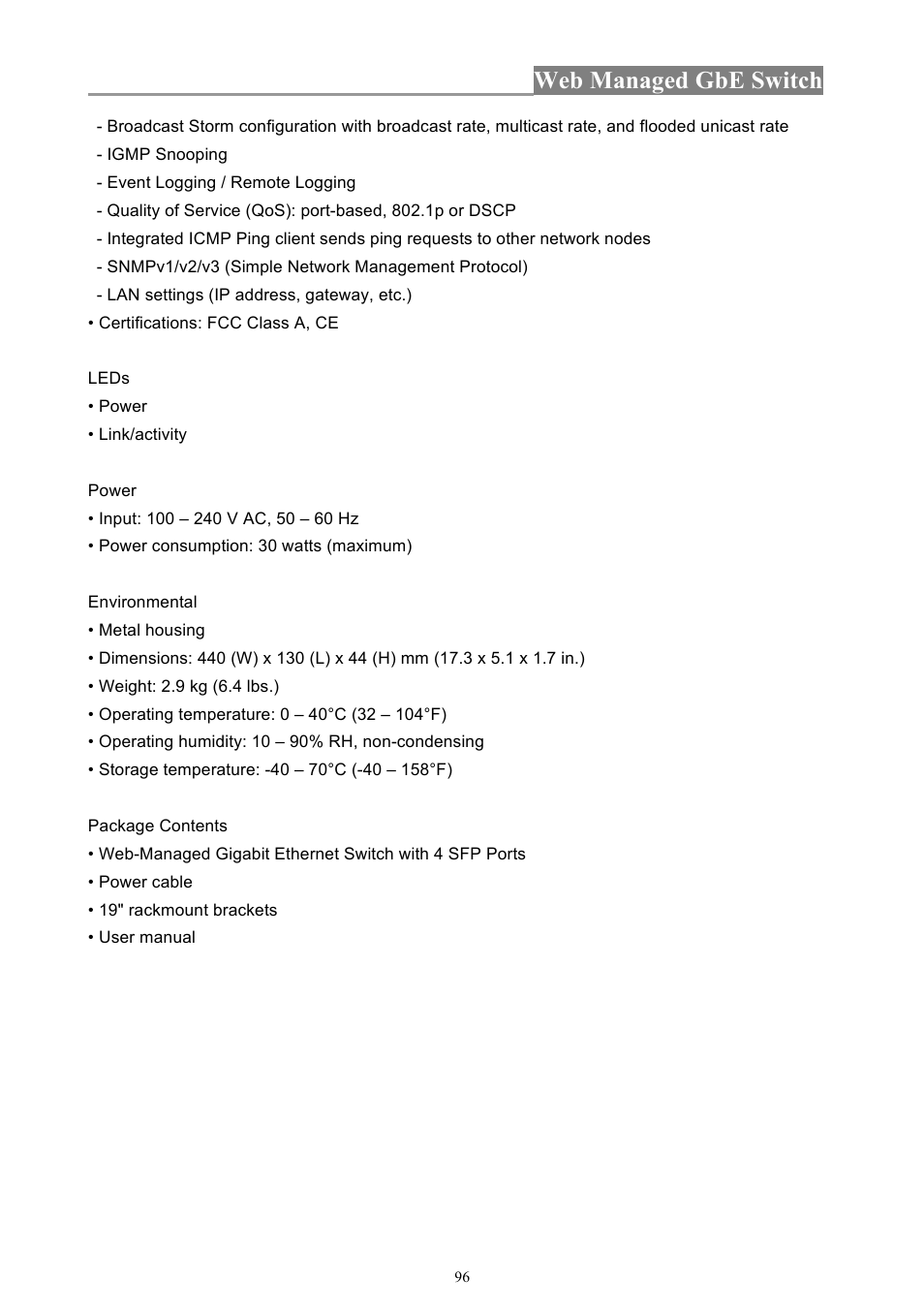 Web managed gbe switch | INTELLINET NETWORK 560801 24-Port Gigabit Managed Switch + 4 SFP Ports User Manual User Manual | Page 96 / 96